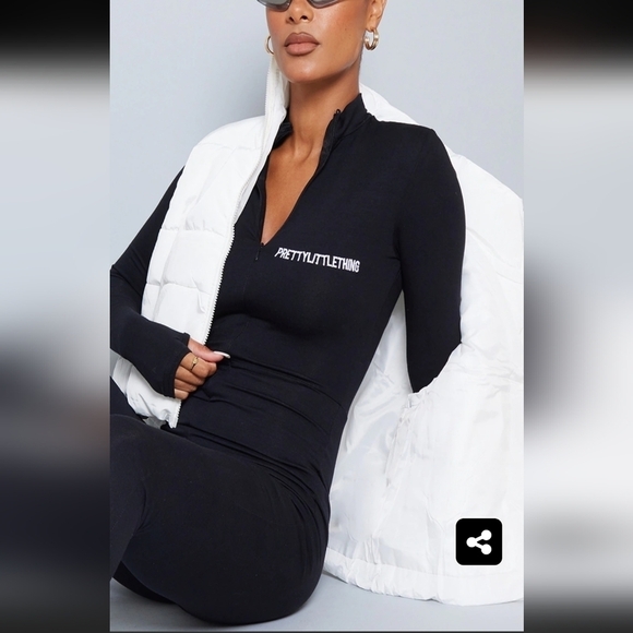 Pretty Little Things Black Zip Cat Suit Size US 12 stretch mock collar - Picture 3 of 10